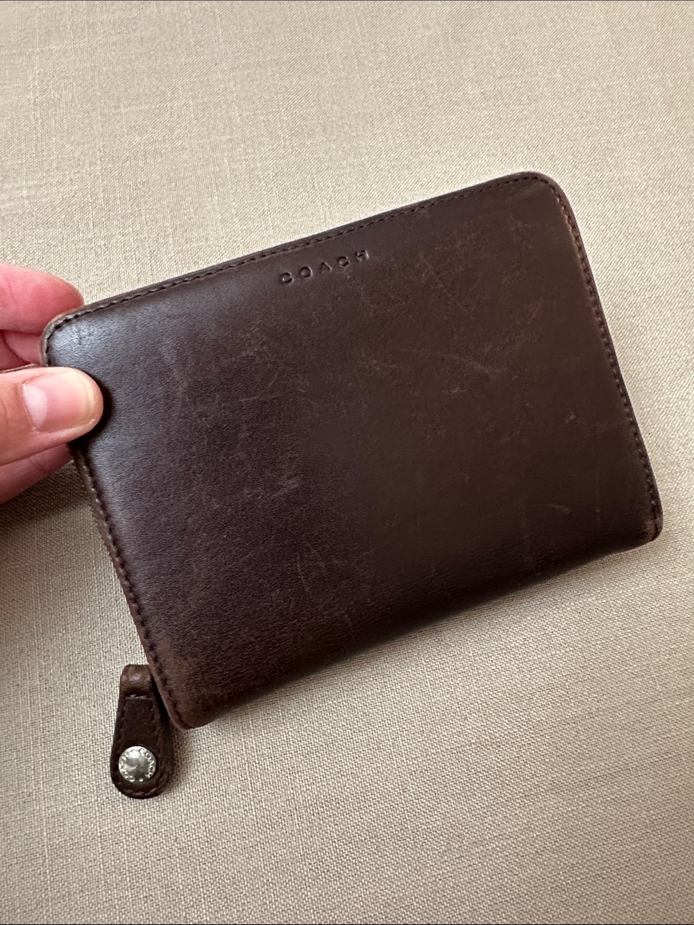 Vintage Coach Dark Brown Mahogany Leather Zip Around Wallet